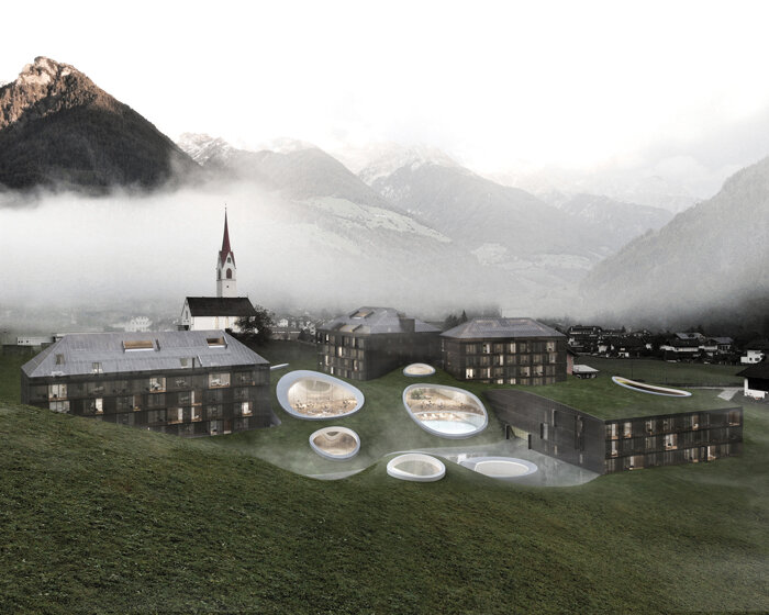 markus hinteregger + elias lahner extend a hotel in italy with organic grass-covered forms
