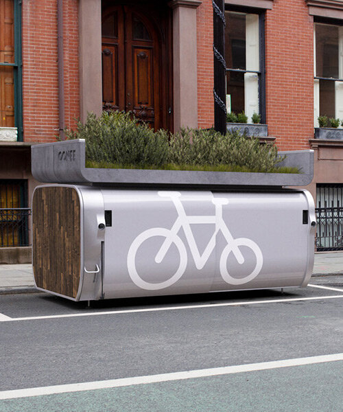 the future of the curb: oonee mini pod fits 10 bikes in a single NYC parking spot