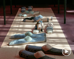 patricia urquiola's upcycled super-sized socks fill the NGV's great hall