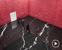 miuccia prada, rem koolhaas and more discuss prada's F/W 2021 womenswear show and textured set