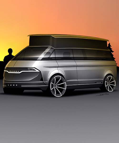 škoda 1203 reimagined as all-electric campervan concept with pop top roof
