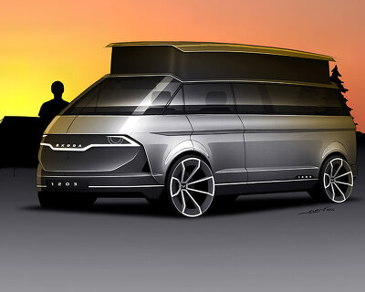 škoda 1203 reimagined as all-electric campervan concept with pop top roof