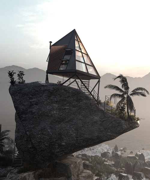 thilina liyanage balances his 'ocean cabin' atop a rocky coast