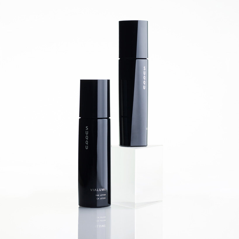 tokujin yoshioka designs sculptural deep black packaging for SUQQU's skincare collection