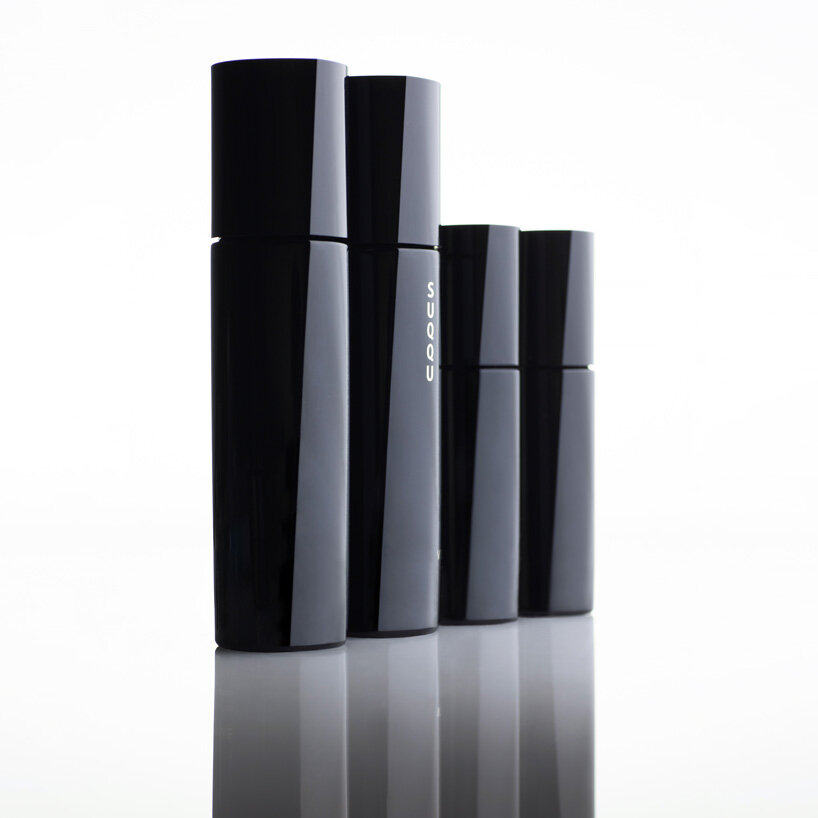 tokujin yoshioka designs sculptural deep black packaging for SUQQU's skincare collection