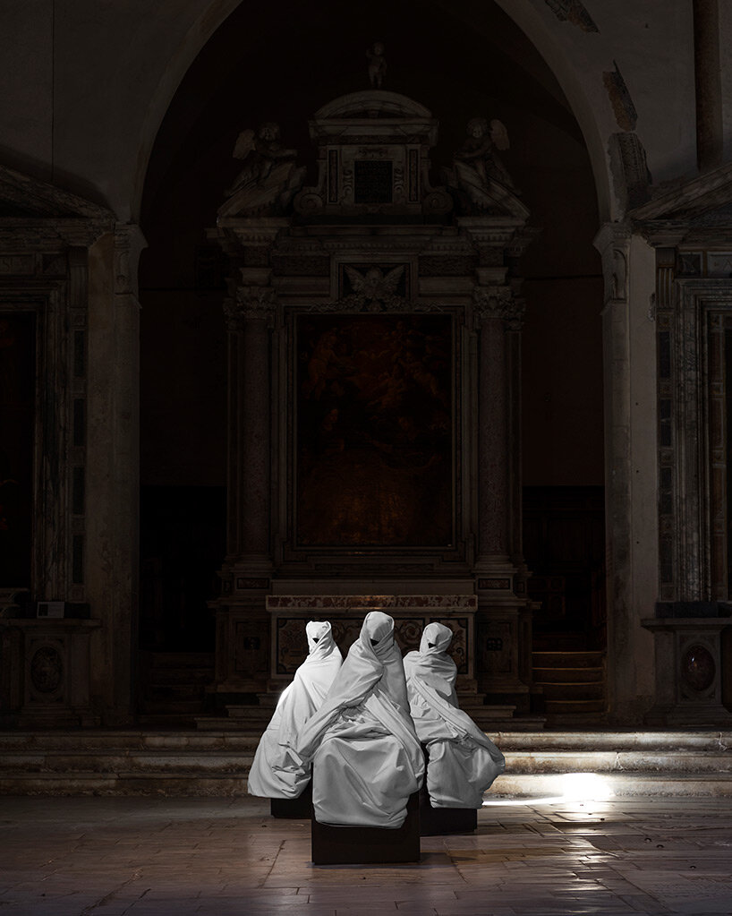 fabio viale sets tattooed and carved marble sculptures across the tuscan town of pietrasanta