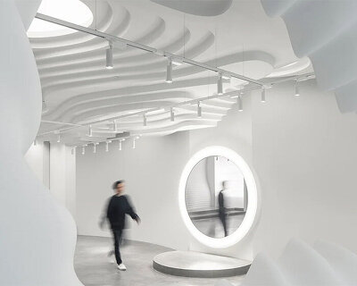 123 architects sets futuristic 'white cave' retail + gallery within central beijing