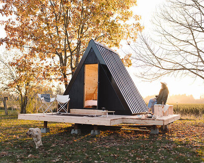 bivvi camp is a portable, modular and sustainably-built A-frame cabin