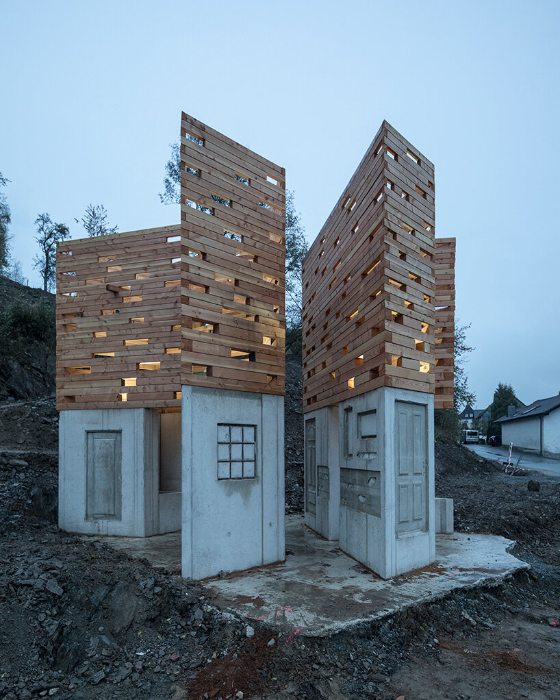 christoph hesse realizes glowing timber 'unterholz and oberholz' installations in germany