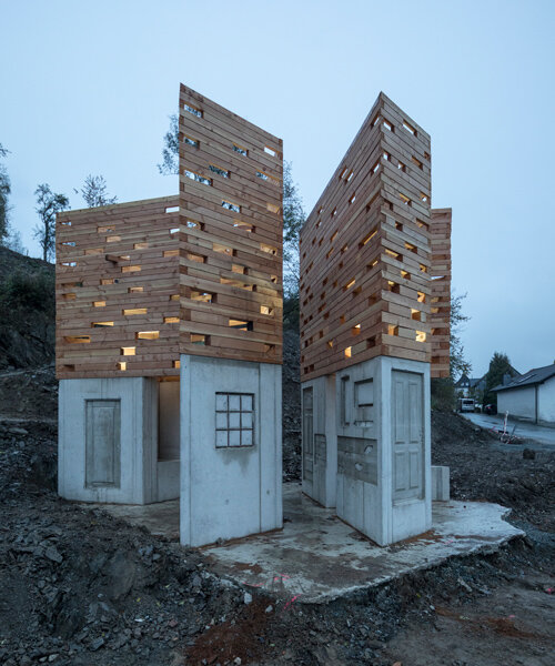 christoph hesse realizes glowing timber 'unterholz and oberholz' installations in germany