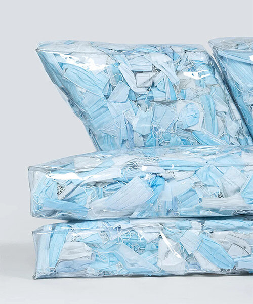 couch-19 is a sofa filled with used masks, by tobia zambotti