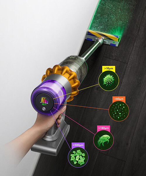 the dyson V15 detect reveals hidden particles so you can see where you need to clean