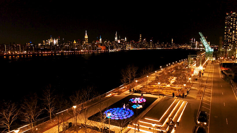 jen lewin installs reflect, an interactive light installation at brooklyn's domino park