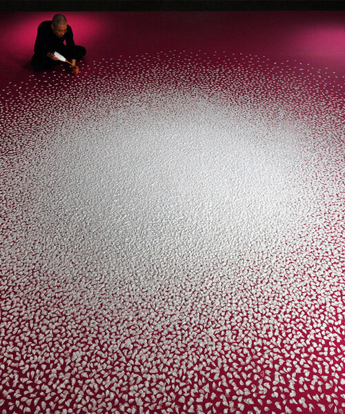 motoi yamamoto installs 100,000 salt cherry blossom petals at setouchi city art museum