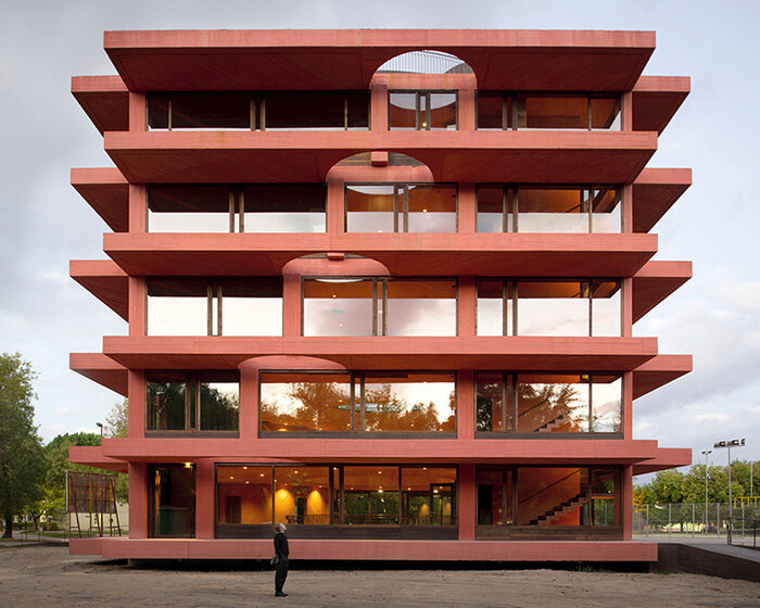 pezo von ellrichshausen's INES innovation center has 'unexpected and exaggerated interior'