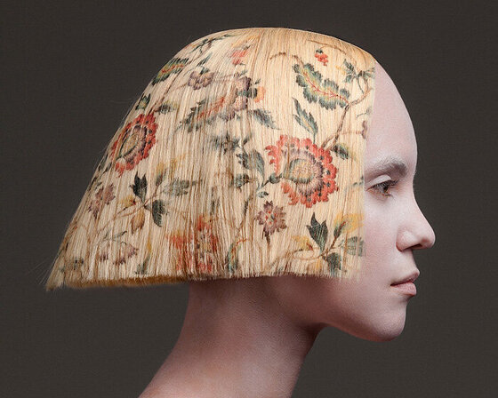 alexis ferrer prints colorful floral motifs on sharp hairdos for 'la favorite' collection