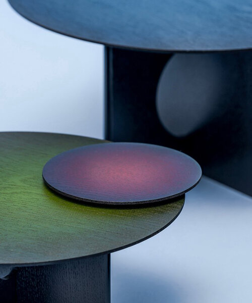 younjeong lee captures nature's auroras in delicately colored wooden furniture