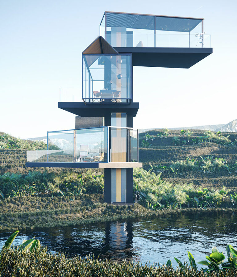 adriano design spirals glass elevator home from china's paddy fields