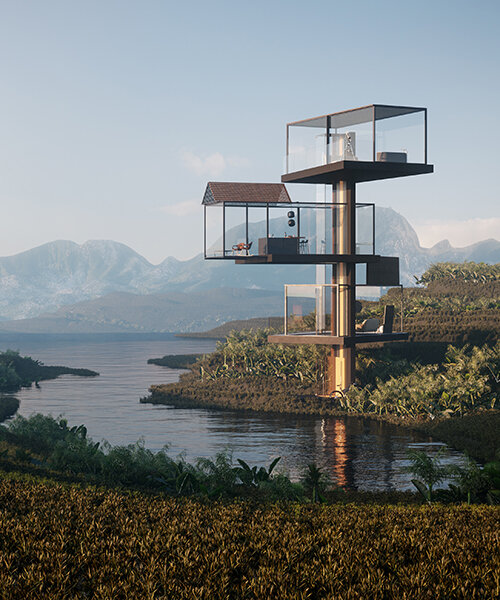 adriano design spirals glass elevator home from china's paddy fields
