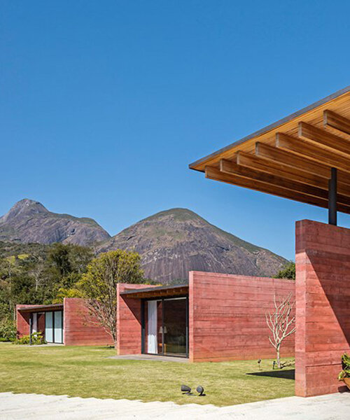 terracotta tinted walls adorn this hilltop weekend home in brazil by bernardes arquitetura