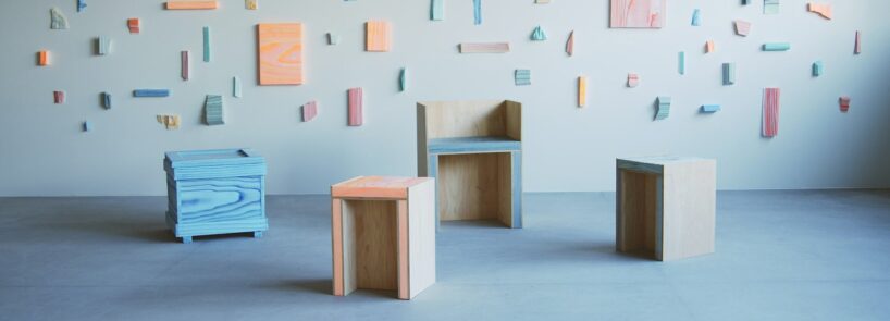 polystyrene foam furniture with wood grain texture, designed by chiaki yoshihara