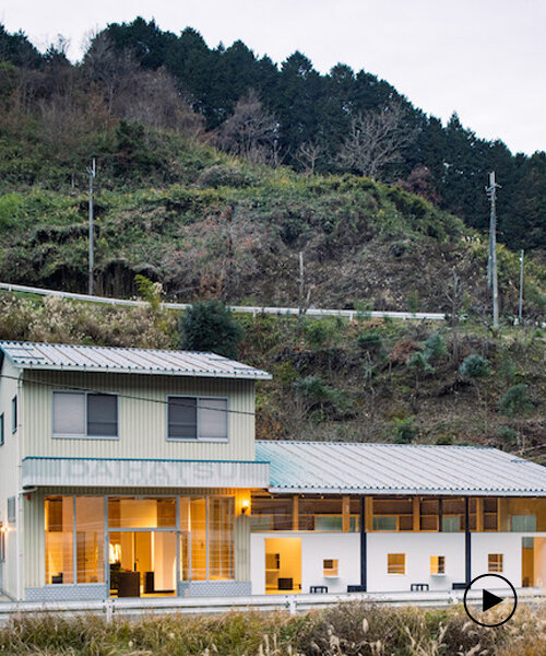 yagyug douguten turns a former auto repair shop into a café with many doors in rural japan