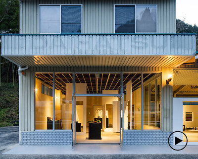 yagyug douguten turns a former auto repair shop into a café with many doors in rural japan