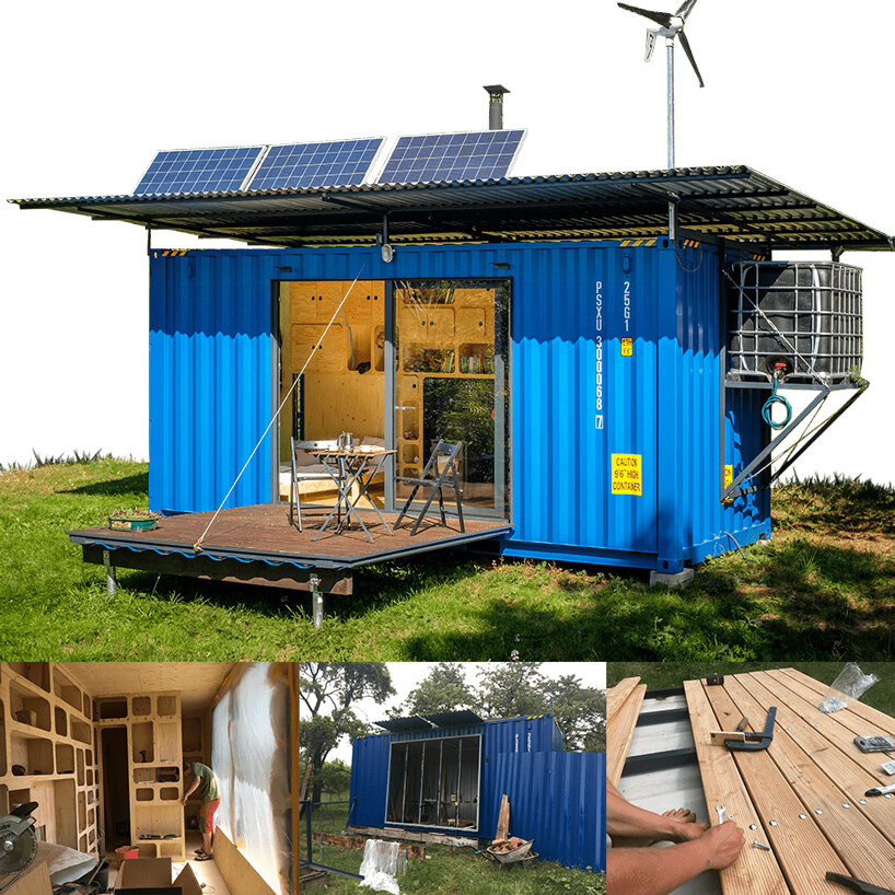 this tiny cabin made from an upcycled shipping container is self-sufficient