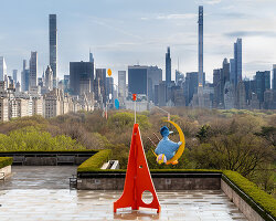overlooking new york city, big bird rests on the moon in alex da corte's whimsical kinetic work on the met's roof garden