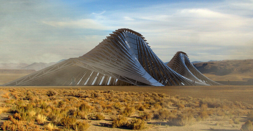 NUDES plans an undulating 'solar mountain' for burning man's fly ranch designboom