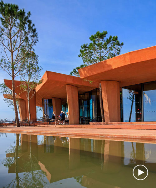 RCR arquitectes' palmares clubhouse in algarve suggests tectonic plates of red concrete