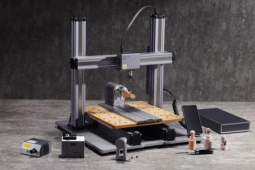 snapmaker's rotary module allows creators to carve or 3D print in 360°