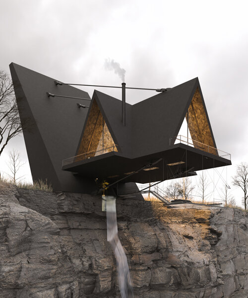 milad eshtiyaghi envisions a glass-bottomed house entirely suspended over a cliff