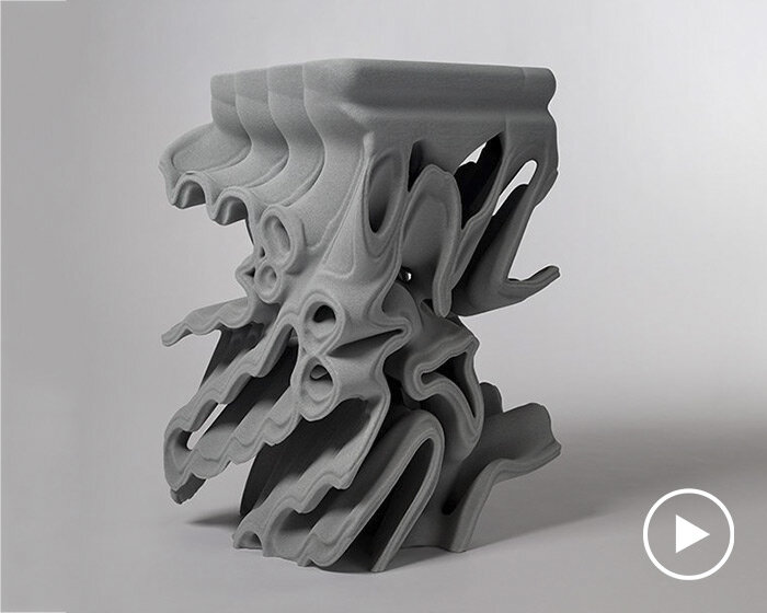 swirls + indentations give shape to 3D printed quartz sand furniture series by levent ozruh