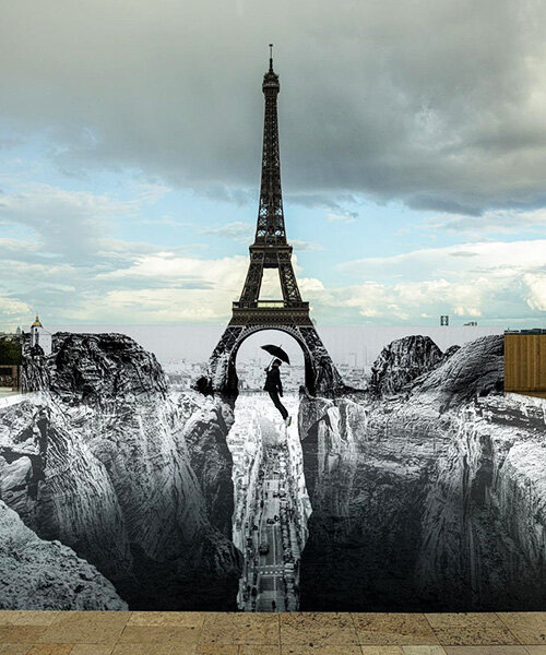 JR splits the earth beneath the eiffel tower to form epic, urban-scale artwork in paris