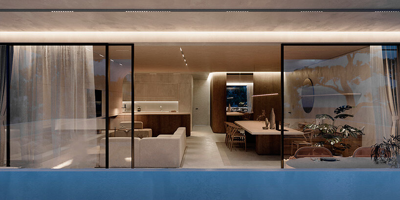 curved surfaces + warm tones give shape to residential interior in greece by kordas architects