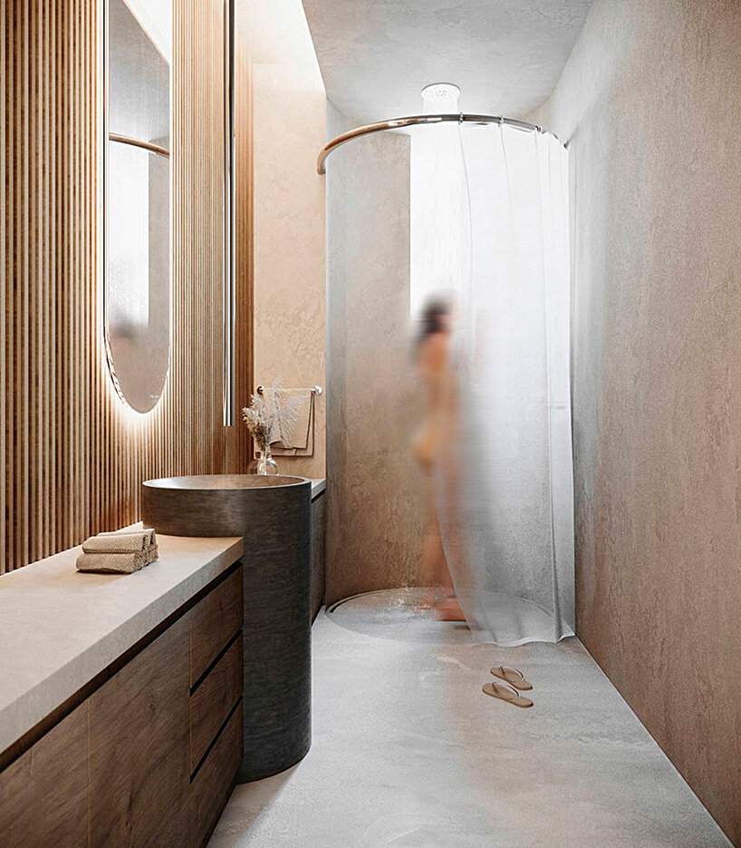 curved surfaces + warm tones give shape to residential interior in greece by kordas architects