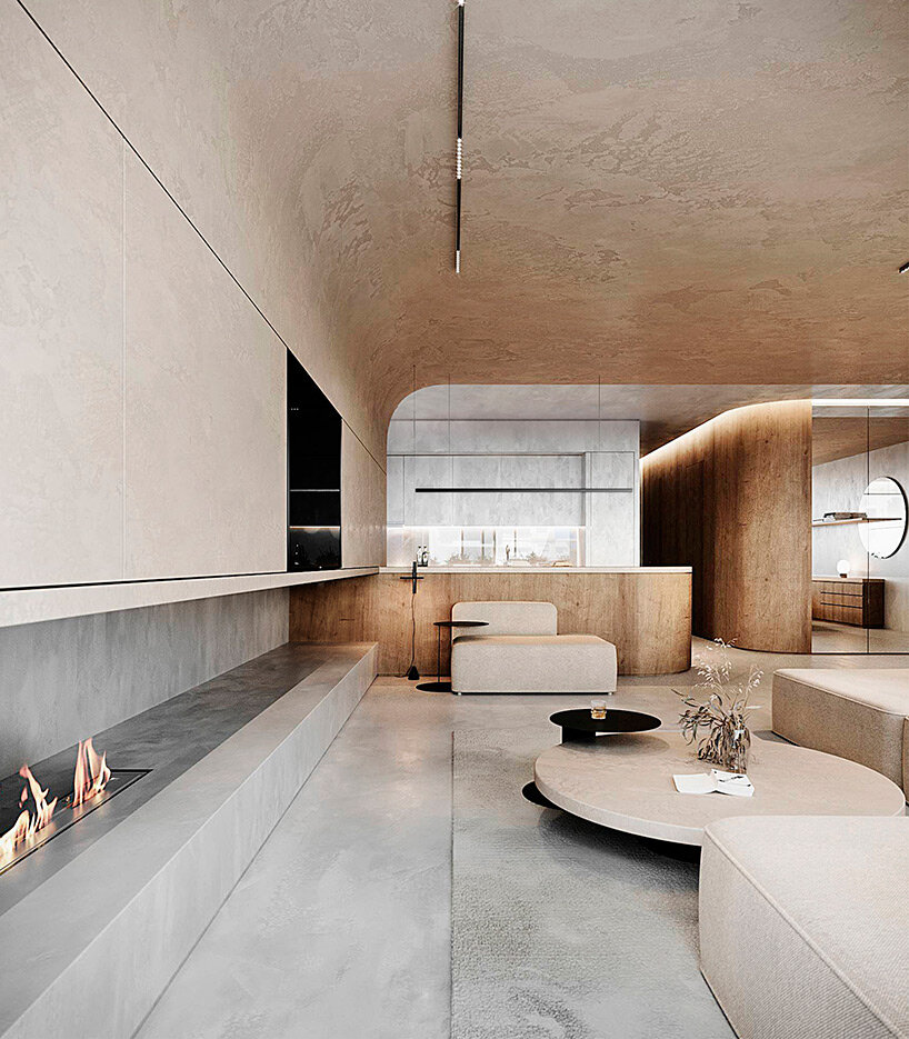 curved surfaces and warm tones give shape to this residential interior in greece by kordas architects