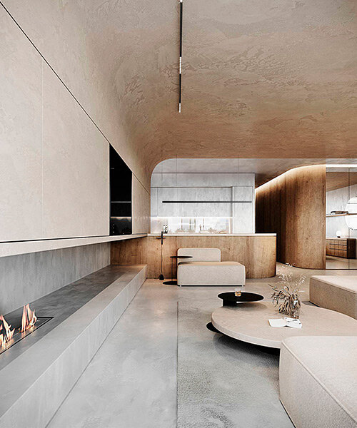 curved surfaces + warm tones give shape to residential interior in greece by kordas architects
