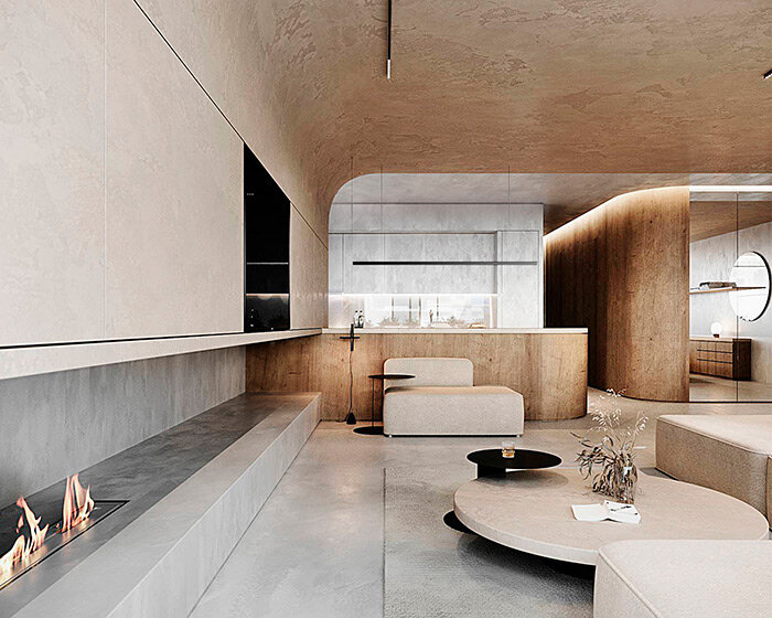 curved surfaces + warm tones give shape to residential interior in greece by kordas architects