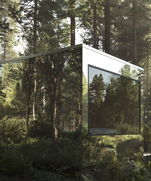 leckie studio's mirrored 'arcana' cabins disappear into their forested context