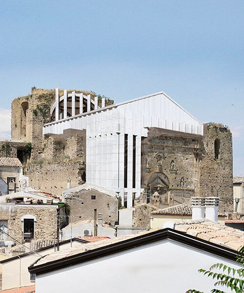 ceramic column façade completes italian church restoration proposal by DeD studio