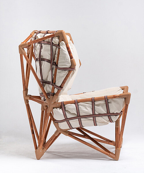 danik uderbekov builds his own armchair with local recyclable materials