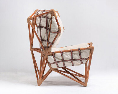 danik uderbekov builds his own armchair with local recyclable materials