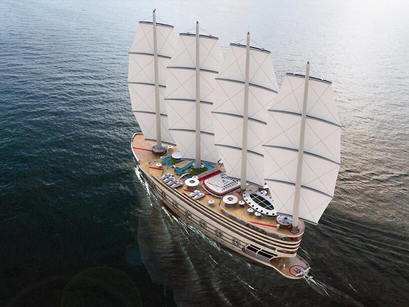 the galleon, a futuristic sailing gigayacht concept that can host 200 guests