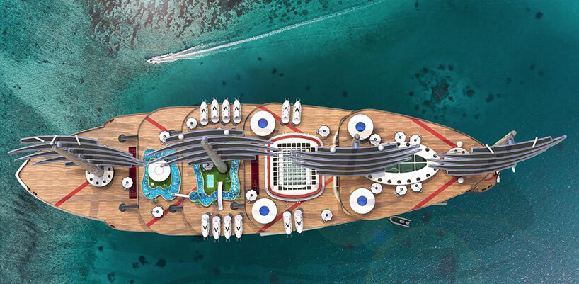 the galleon, a futuristic sailing gigayacht concept that can host 200 guests