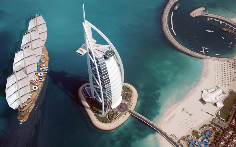 the galleon, a futuristic sailing gigayacht concept that can host 200 guests