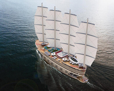 the galleon, a futuristic sailing gigayacht concept that can host 200 guests