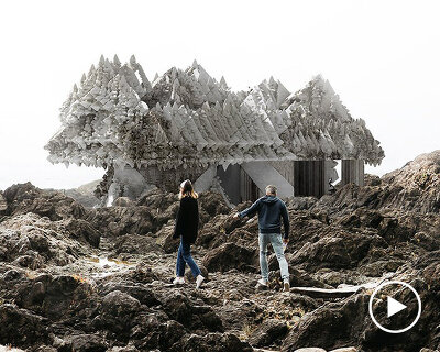 barry wark envisions a cliff house mimicking the surrounding's rocky texture