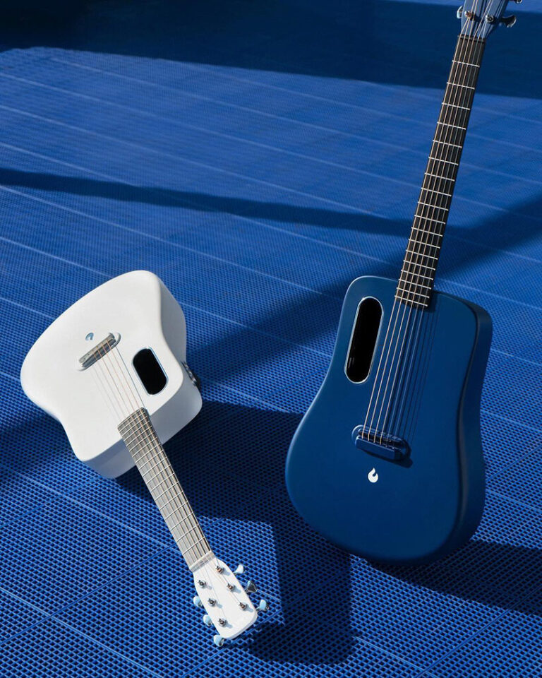 'LAVA ME 2' is a weatherproof carbon fiber guitar with a builtin